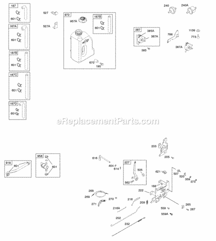 Controls Fuel Supply Governor Spring Diagram and Parts List for 21B906-0020-E9  Briggs and Stratton Engine